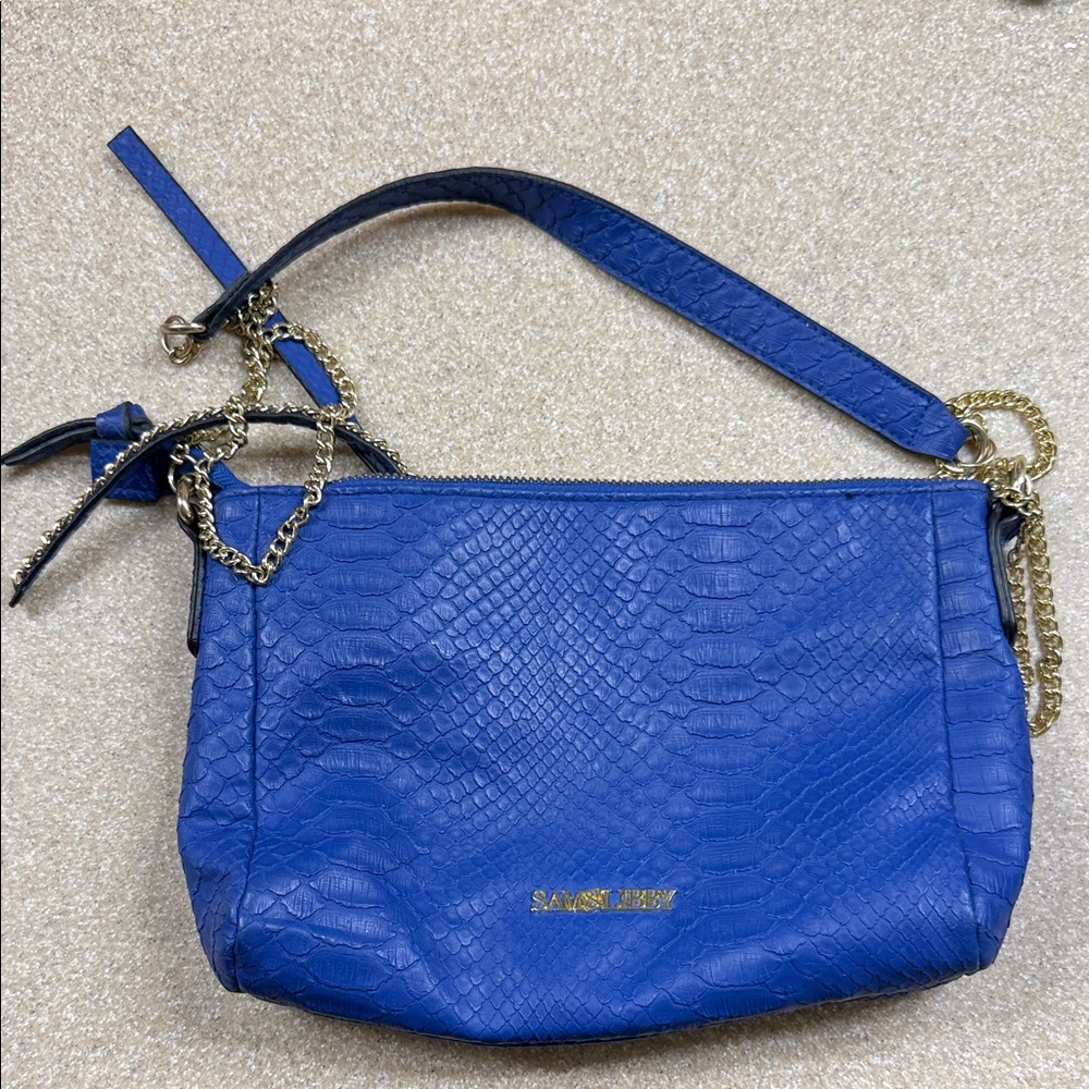 Sam&Libby Faux Crocodile Textured Shoulder Bag with Gold chain accents.